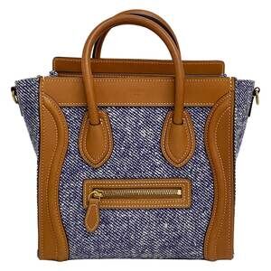 Celine Luggage Nano Shopper Handbag 189242CKN.07AT Brown Navy White Tweeds